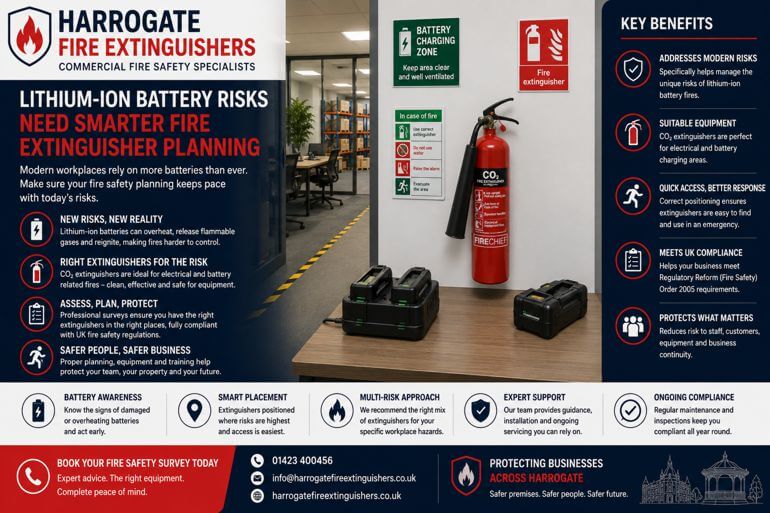 Harrogate Fire Extinguishers: Why Lithium-Ion Battery Risks Are Changing Commercial Extinguisher Planning